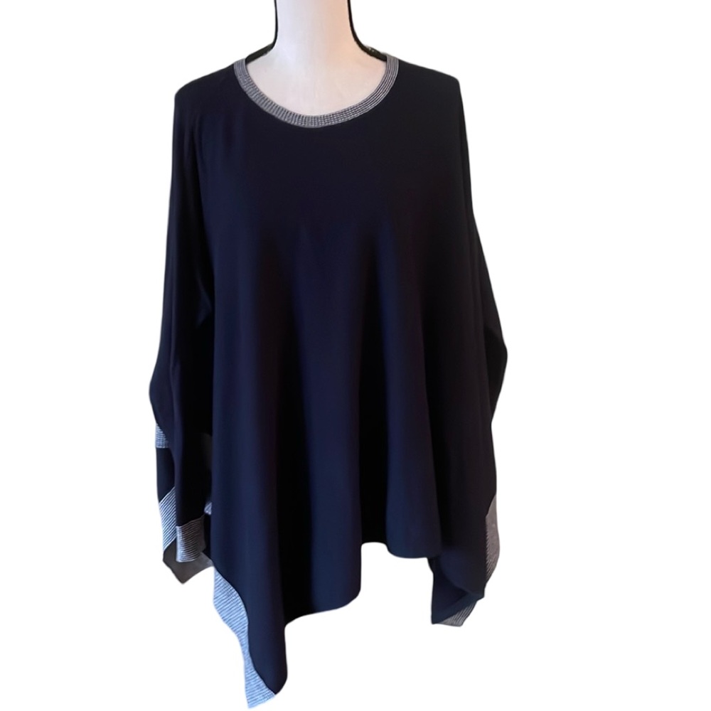 Tommy Hilfiger Poncho Style Navy with White Stripe Trim Sweater Size M
